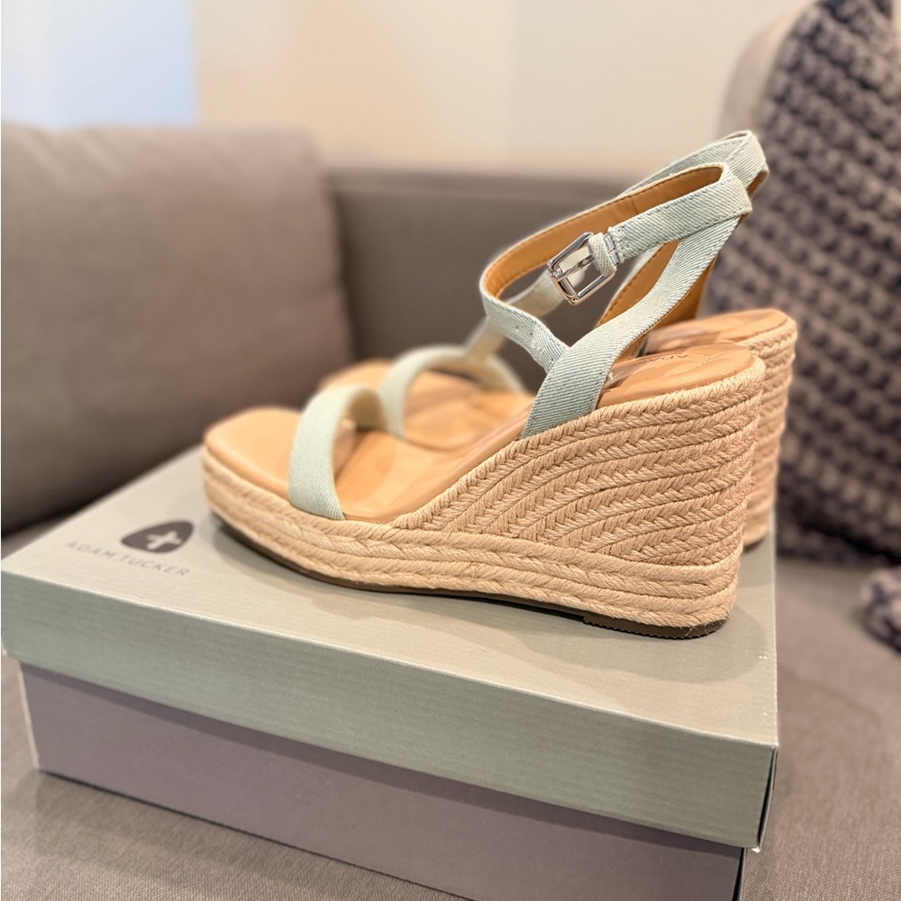 Adam Tucker Light Blue Espadrille Wedges